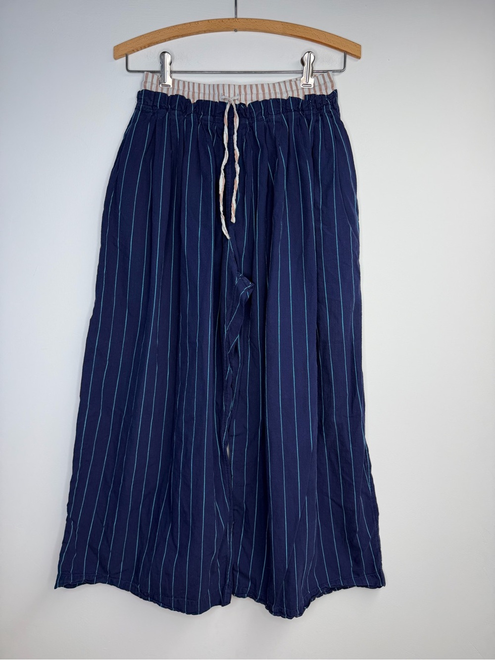 By Anthropologie Mixed Stripe Wide-Leg Pants Navy XXS